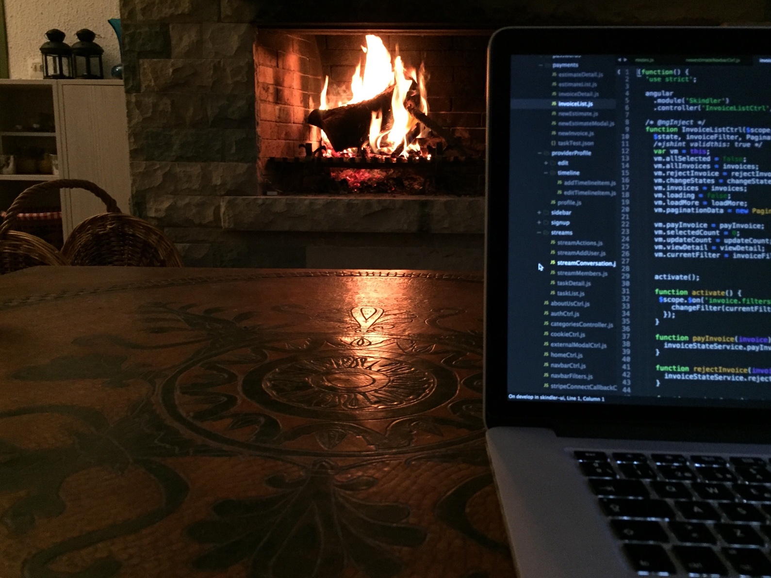 Coding by the fireplace Coding by the fireplace