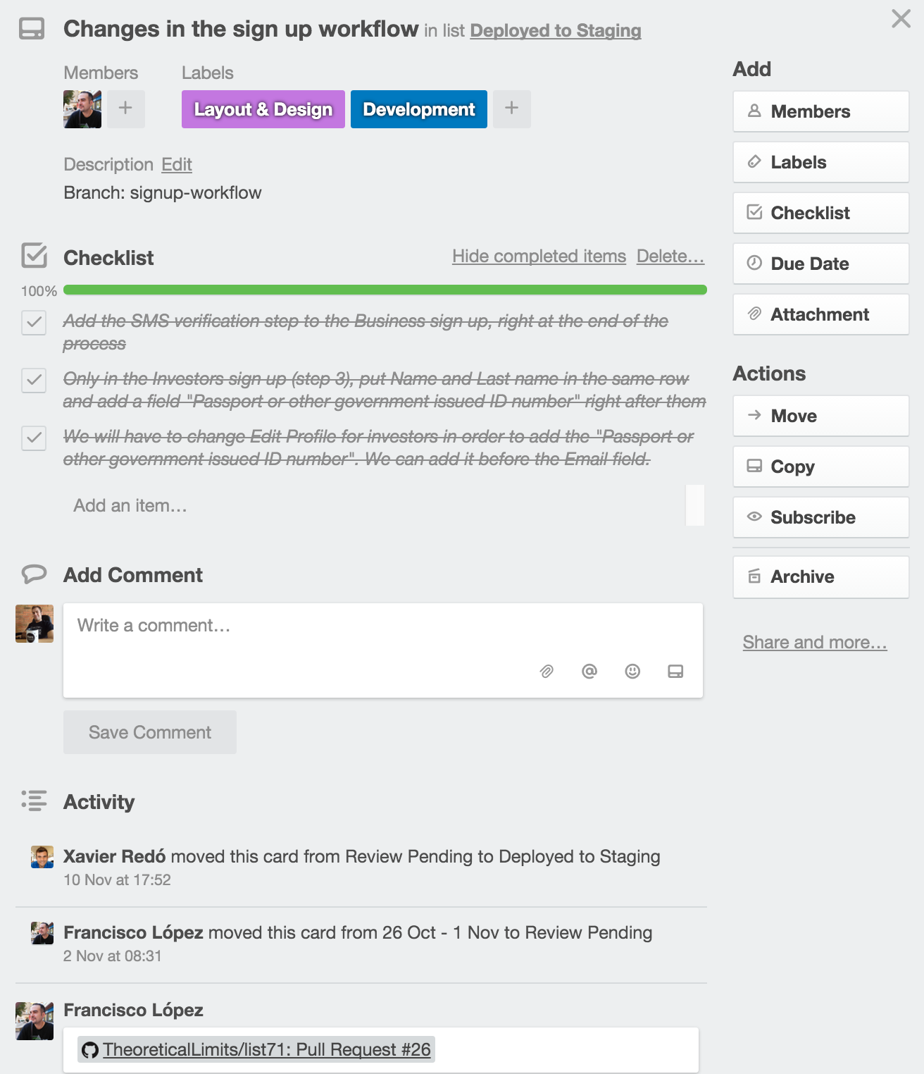 A Trello card A Trello card